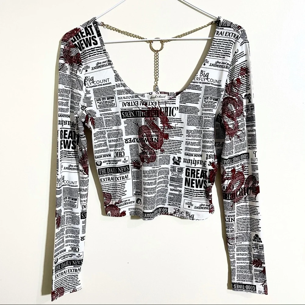 Derek Heart Newsprint Chain Back Crop Top size Medium juniors - Picture 14 of 15